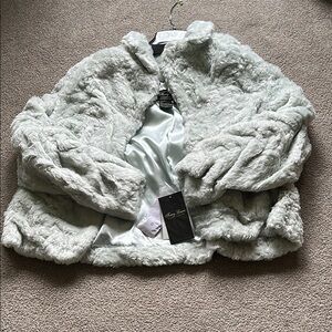 TERRY LEWIS Cozy Baby Blue/Gray Furry Teddy Jacket Plush Texture NWT